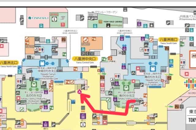東北・山形・秋田・北海道・上越・北陸新幹線ホームから八重洲地下中央口への行き方